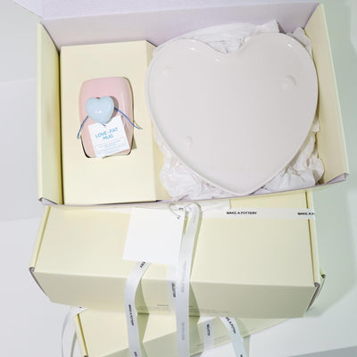[MAEIRE] LOVE-FAT-MUG(PINK/SKY)+LOVE PLATE(WHITE)-GIFT BOX