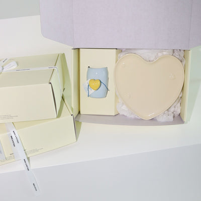 LOVE-FAT-MUG(SKY/YELLOW)+LOVE PLATE(YELLOW)-GIFT BOX