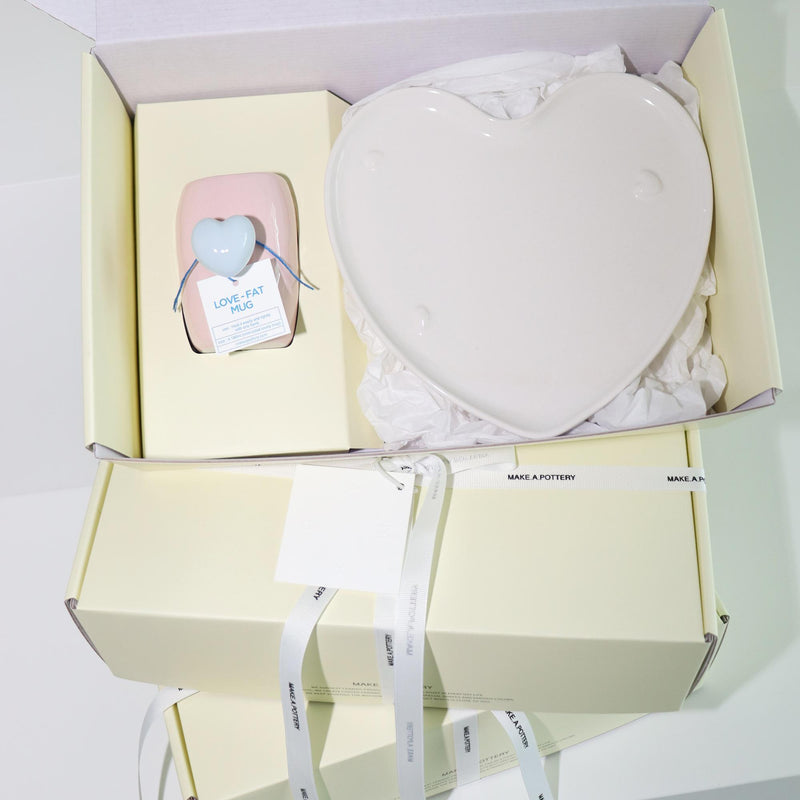 LOVE-FAT-MUG(PINK/SKY)+LOVE PLATE(WHITE)-GIFT BOX