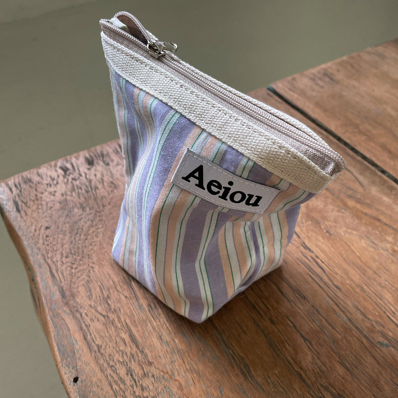 Aeiou Basic Pouch (M Size) Purple Ice Cream With Mint Stripe
