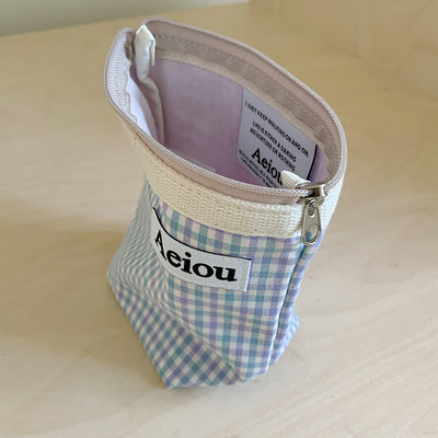 Aeiou Basic Pouch (M Size) Melody Purple Blue Check