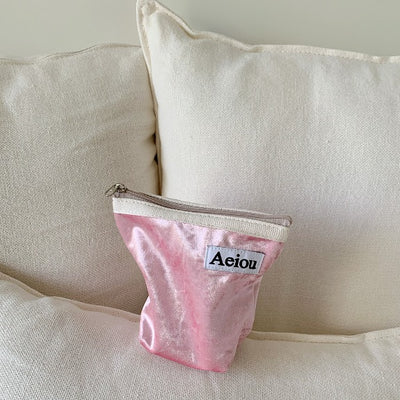 Aeiou Basic Pouch (M Size) Velvet Pink Flower