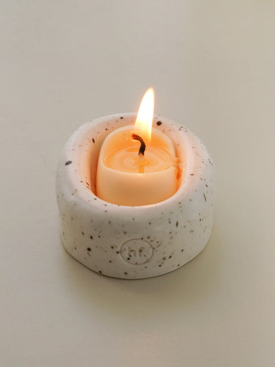 5735 Candle & Holder SET Oatmeal Stone