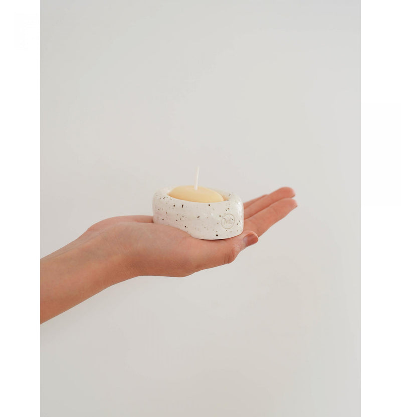 [ROOM 618] 5735 Candle & Holder SET Oatmeal Stone