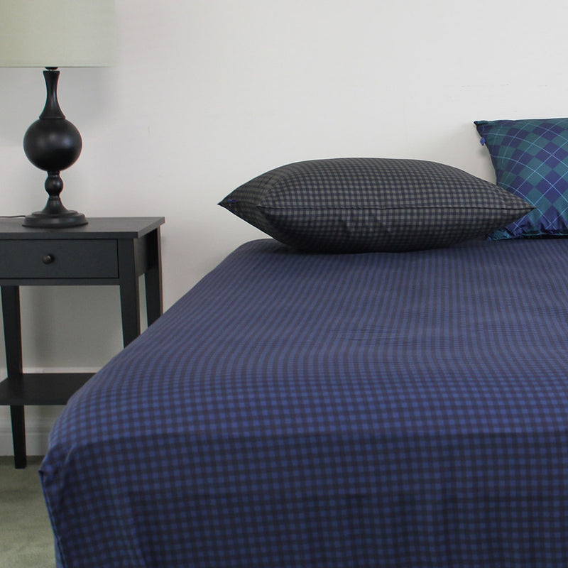 Vintage Ginghamcheck Navy Mattress Cover SS/Q