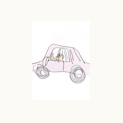 Pink Car Girl Postcard 1ea