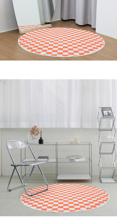 Vivid Orange Checkerboard Interior Circular Rug