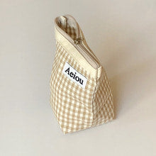 [MINUE] ベーシックポーチ (M size) Beige Ginghamcheck