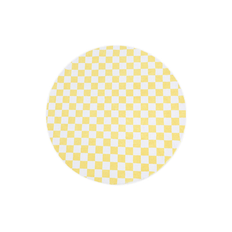 Vivid Yellow Checkerboard インテリア 円形ラグ