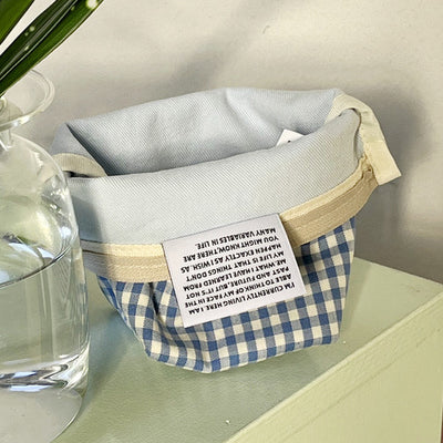 Basic Pouch (M size) Baby Blue Check 