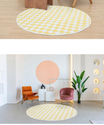 Vivid Yellow Checkerboard Interior Circular Rug