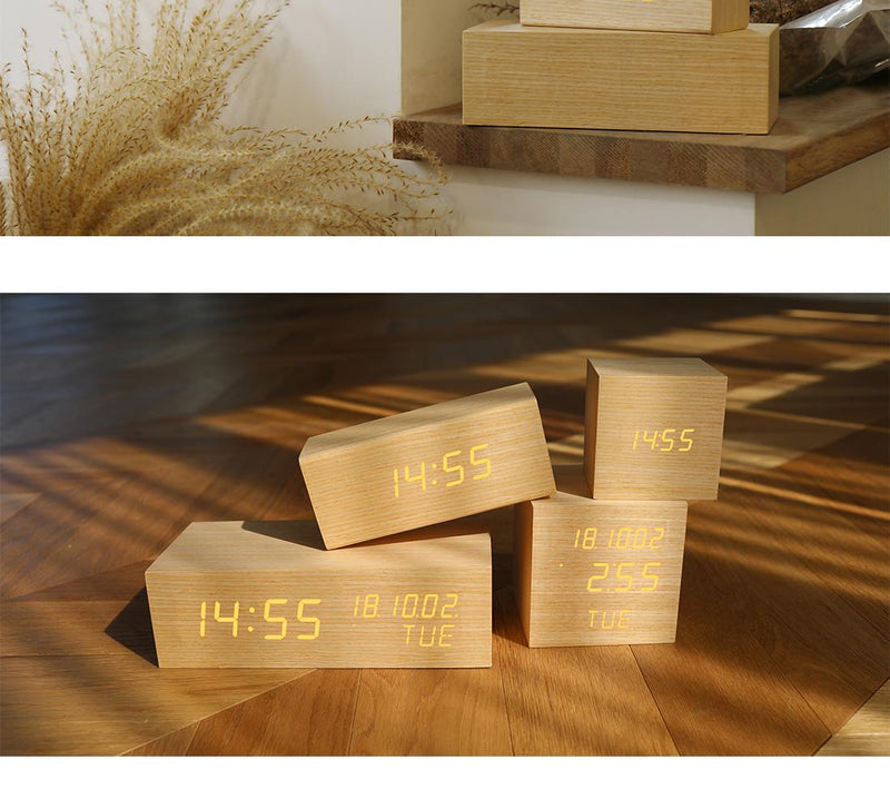 [MINUE] Real Wood LED Alarm Clock
