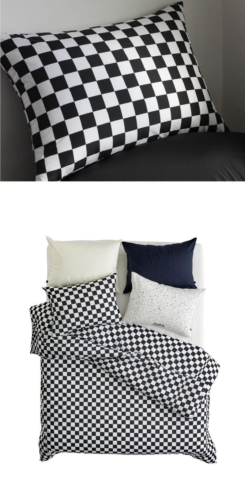 Black Checkerboard パターン レイヤード枕カバー 2material