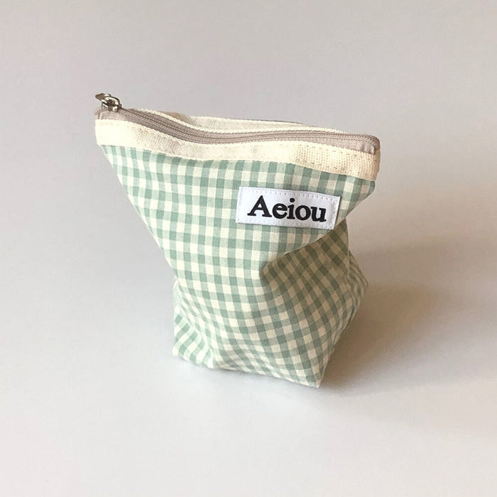 Basic Pouch (M size) Blue Green Ginghamcheck 