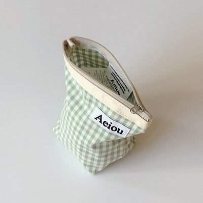 [HONEY LAND] Basic Pouch (M size) Blue Green Ginghamcheck 