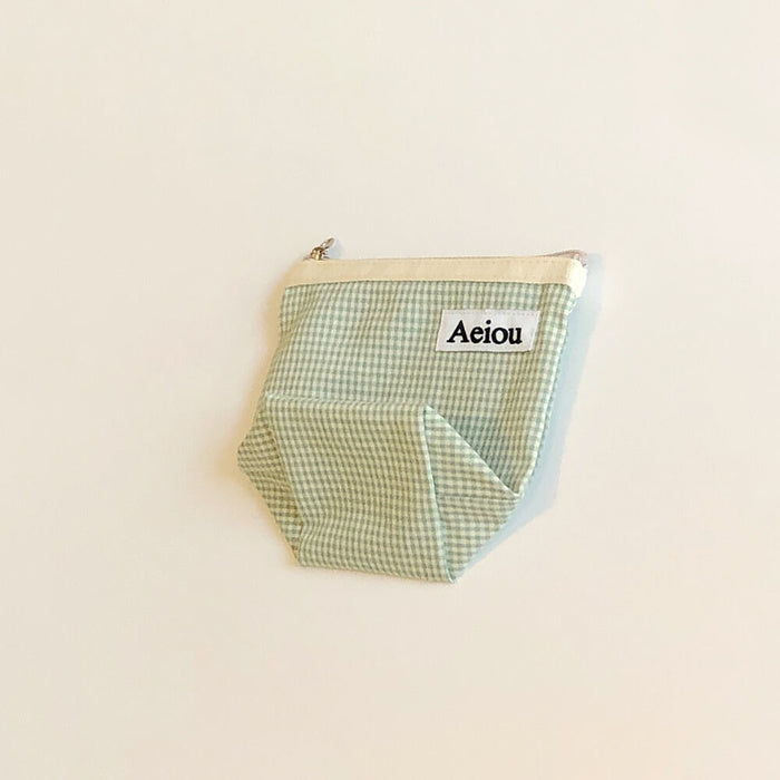 [HONEY LAND] BASIC POUCH (M size) Blue Green Small Check 
