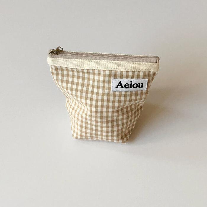 [HONEY LAND] Basic pouch (M size) Beige Ginghamcheck 