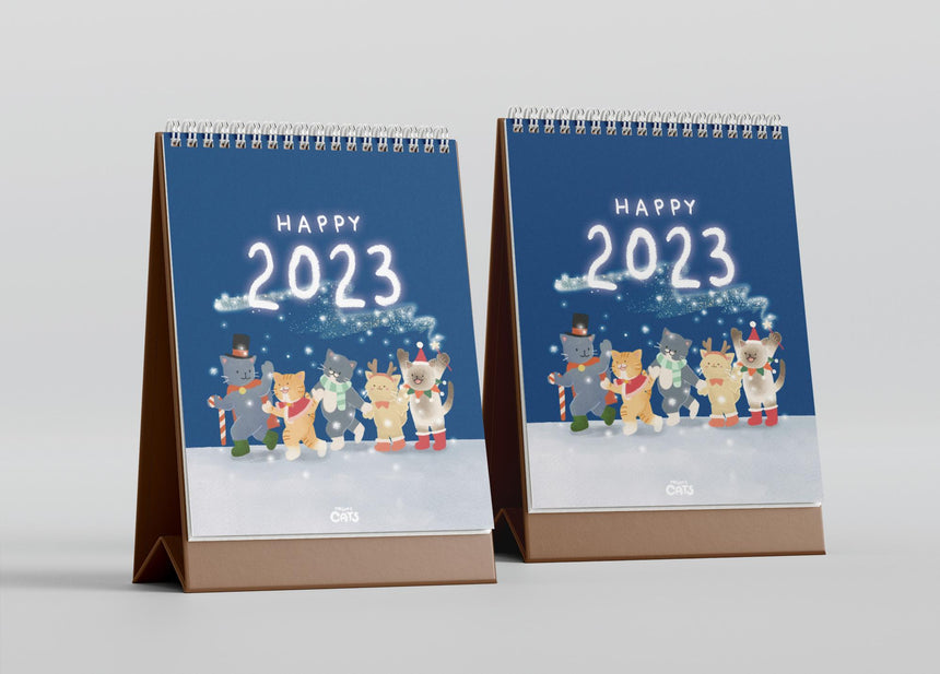2023　MEJOOCATS・キムメジュと猫たち　5匹の猫(オモンポンヒュヨ)　mmesh　卓上カレンダー　–