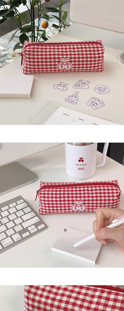 [HOLIDAY TIME] Gingham cherry pencil pouch