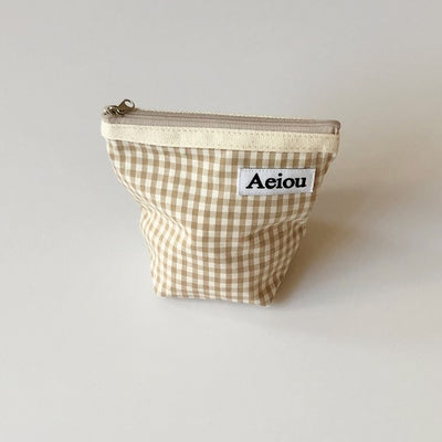 [MINUE] Basic Pouch (M size) Beige Ginghamcheck 