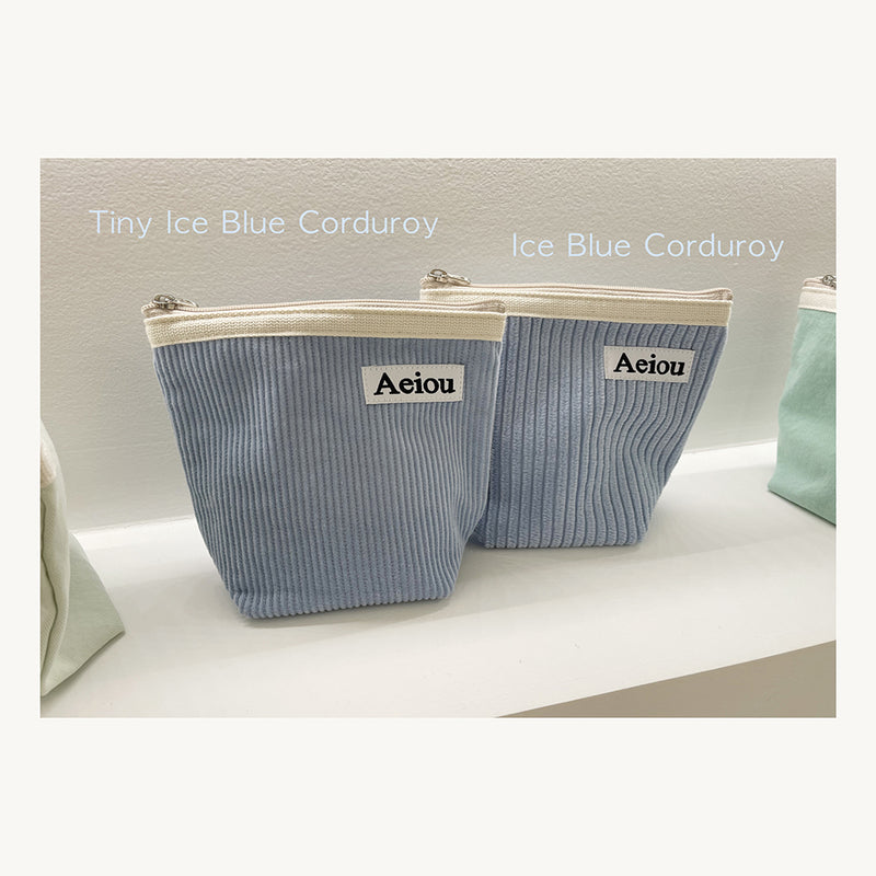[BONBON] Aeiou Basic Pouch (M Size) Tiny Ice Blue Corduroy