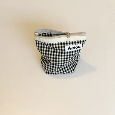 [ROOM 618] Basic Pouch (M size) Black Ginghamcheck